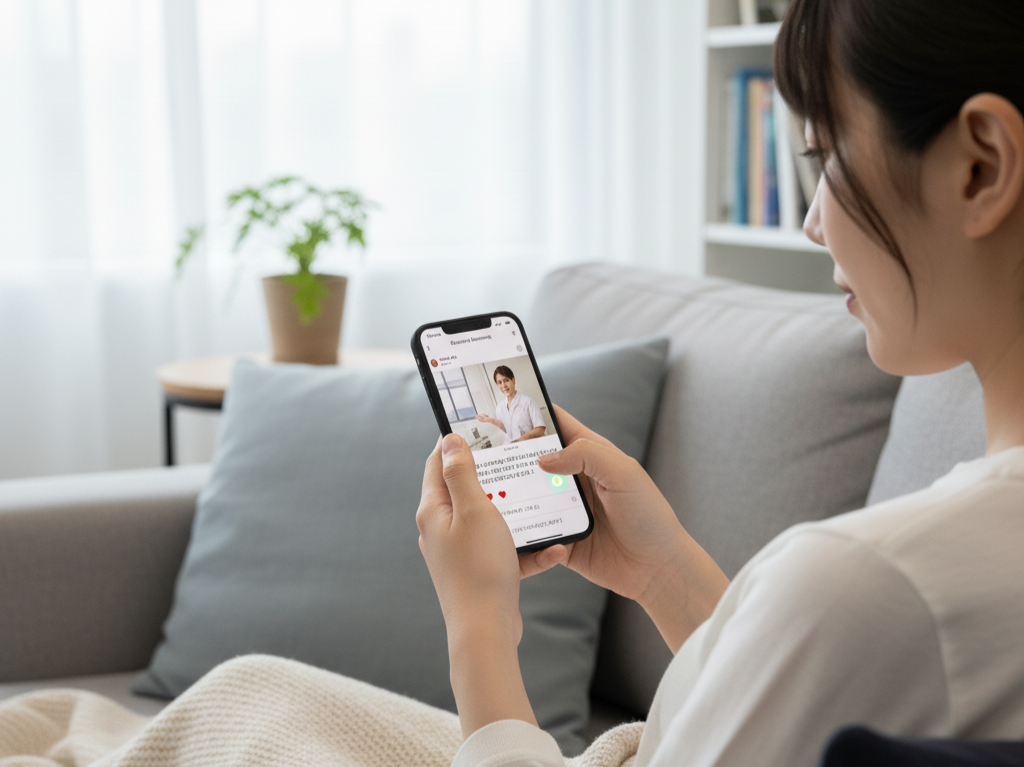 スマートフォンでInstagram投稿にいいねやコメントをするユーザーのイメージ