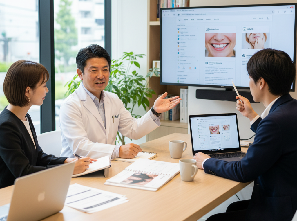 歯科医院とマーケティング会社の打ち合わせ風景のイメージ