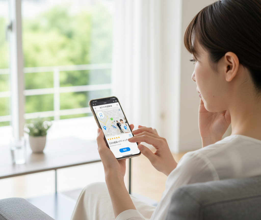 スマートフォンで歯科医院を検索する患者のイメージ