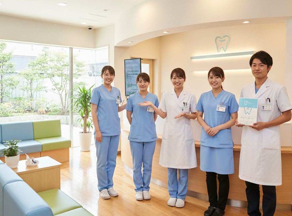明るい雰囲気の歯科医院とスタッフの笑顔
