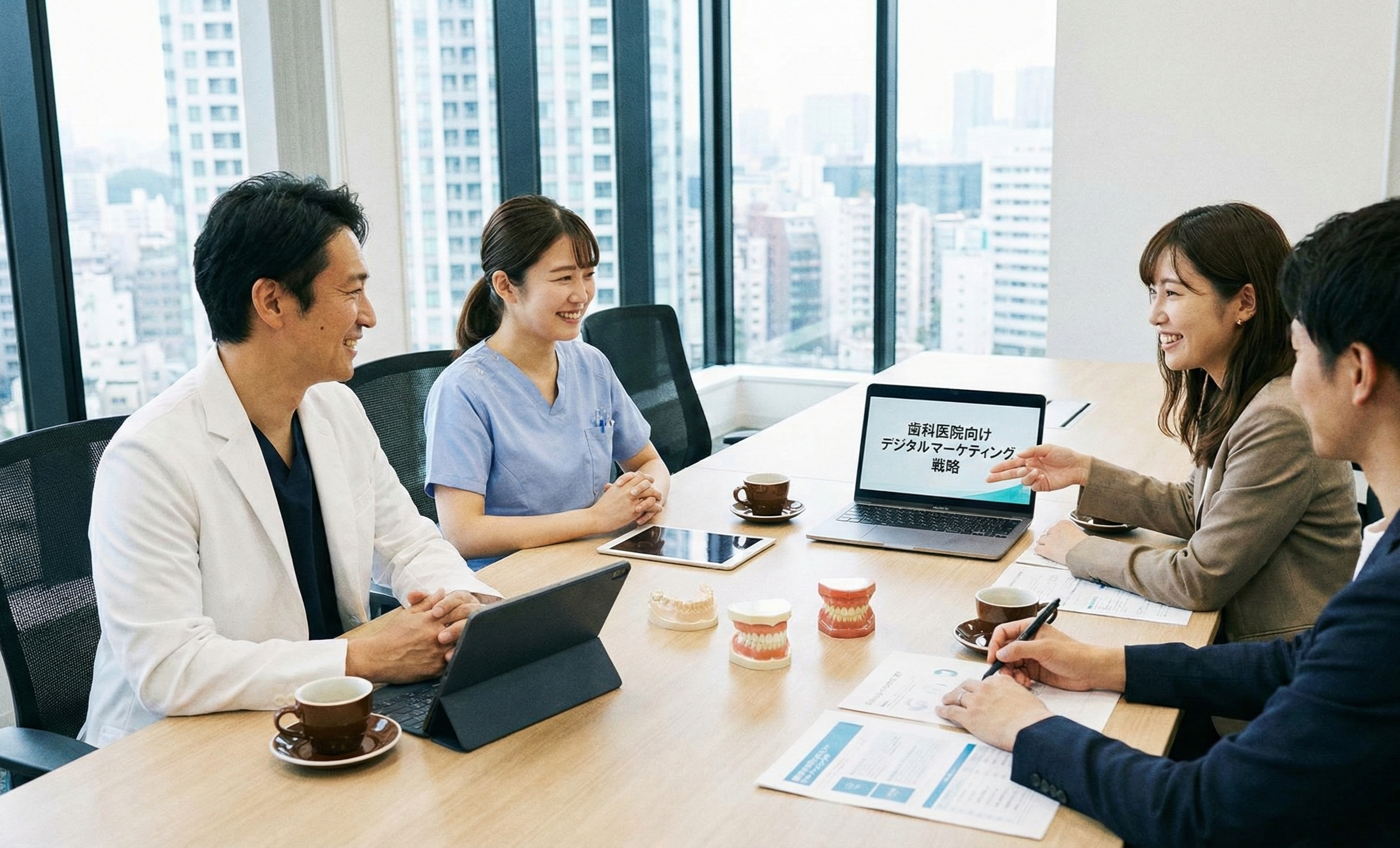 歯科医院とマーケティング会社の打ち合わせ風景のイメージ画像