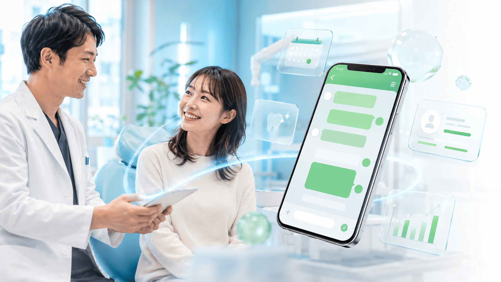 歯科医院の集患・リピート課題とLINEの相性をあらわすイメージ画像