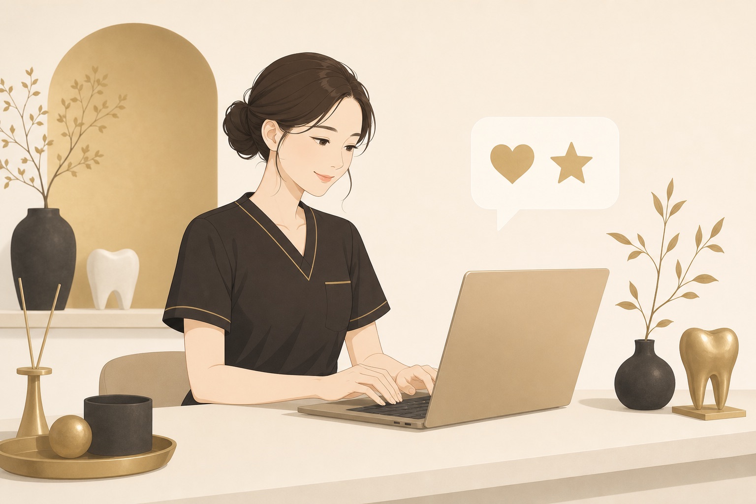 口コミに返信するスタッフのイラスト