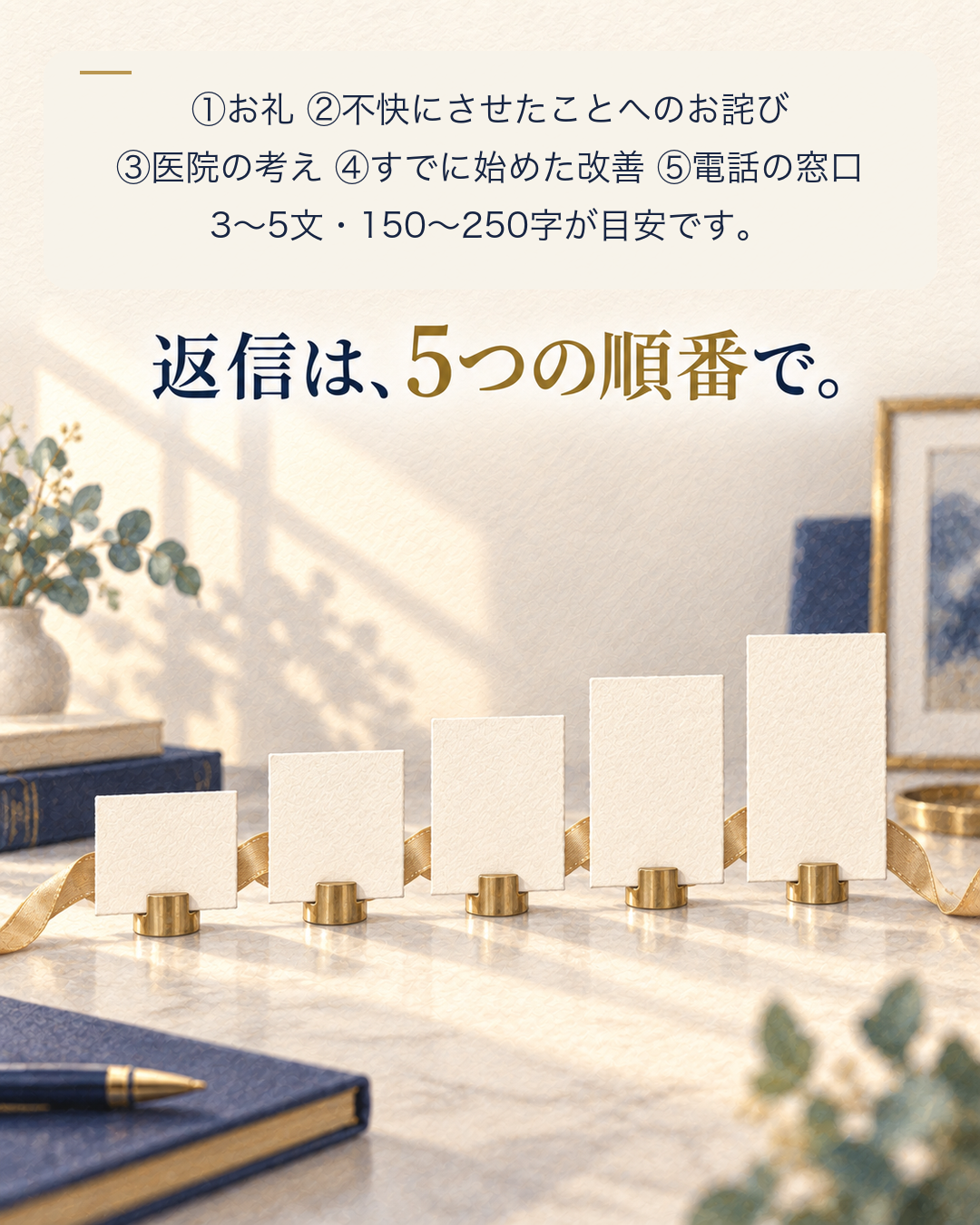 悪い口コミへの返信は5つの順番で（お礼・お詫び・医院の考え・改善・窓口）