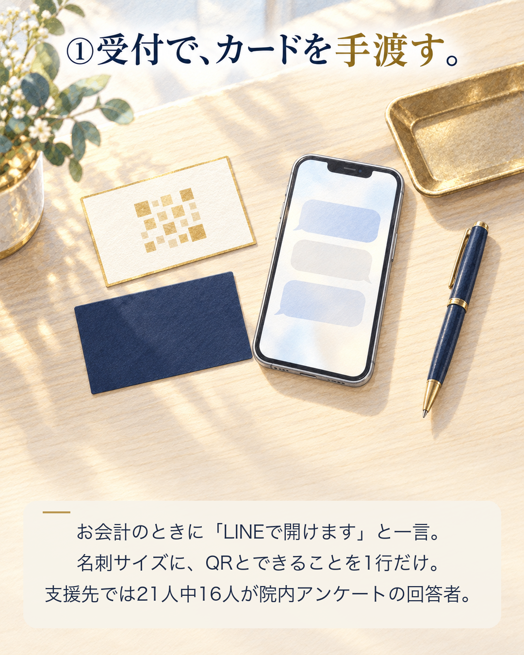 受付でカードを手渡す